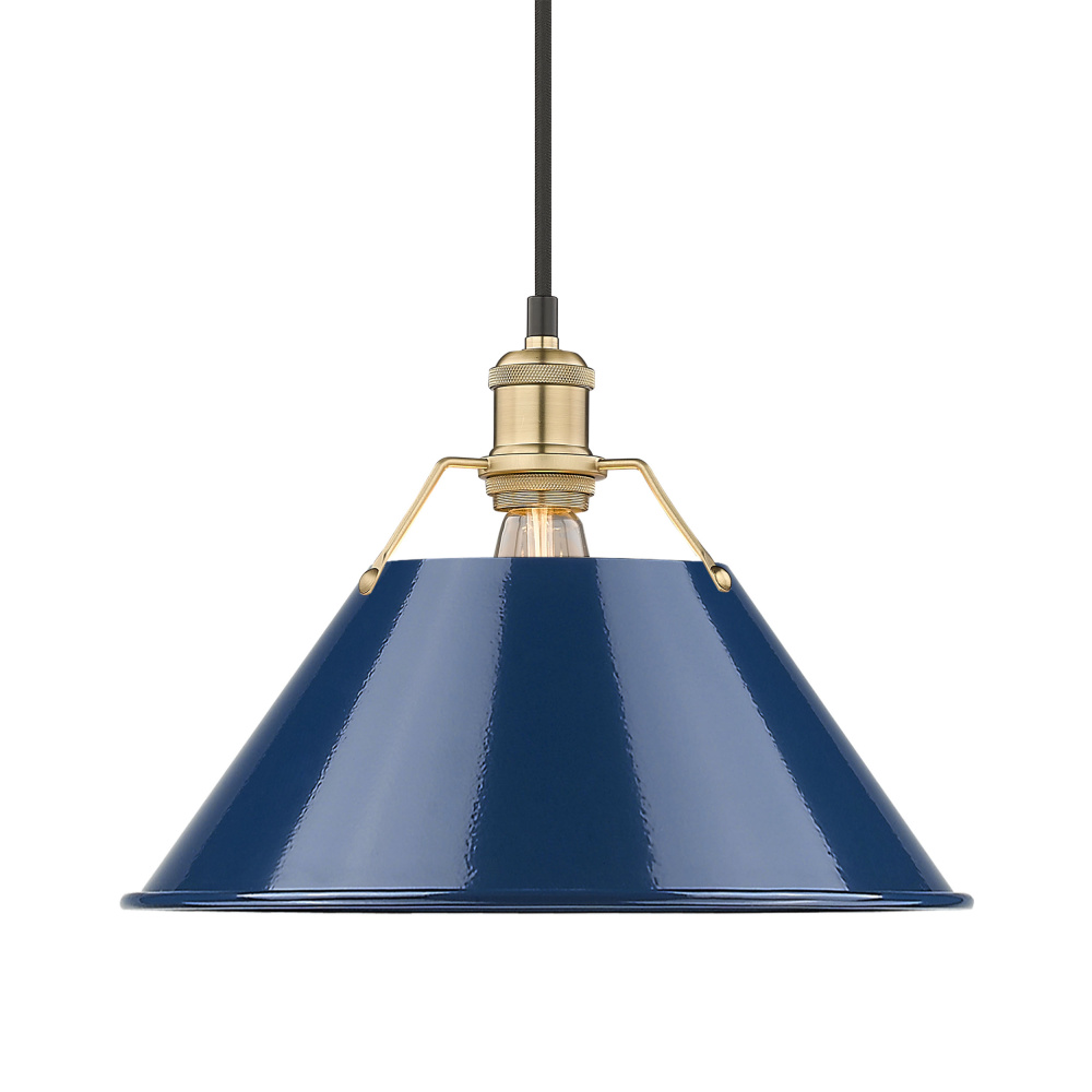 Yep by Golden Lighting Orwell 1-light 14in Pendant in Brushed Champagne Brass and Navy Blue shade
